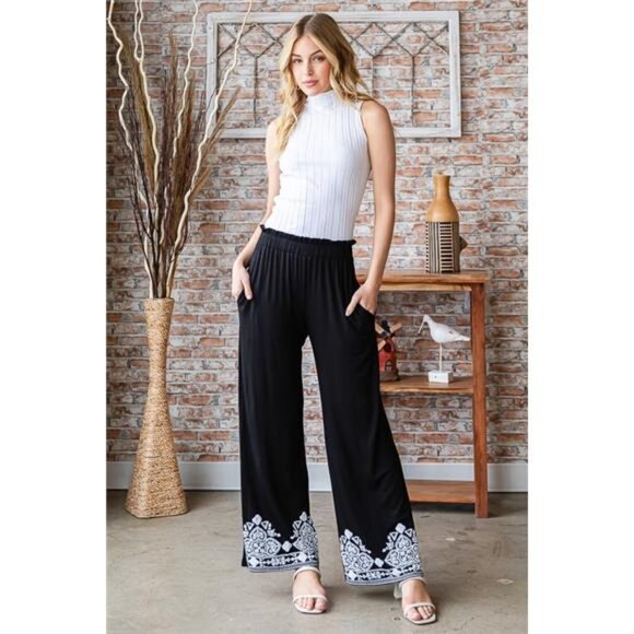 nwt Heimish Full Size Solid Damask Casual Pants Plus Size - Picture 3 of 14